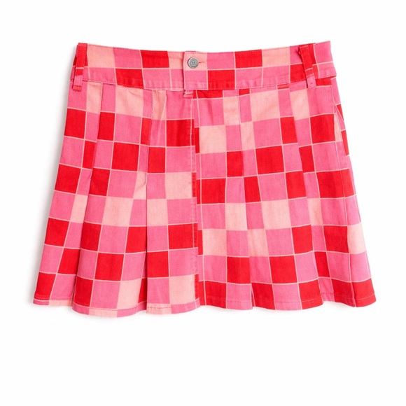 American Bazi Y2K Pink Checkerboard Pleated Mini Skirt 1X Preppy Trend - Picture 2 of 13